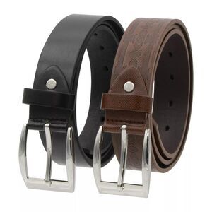 Canyon Sky Men's Western Leather Belt Set Embossed Brown & Solid Black, Size 32
